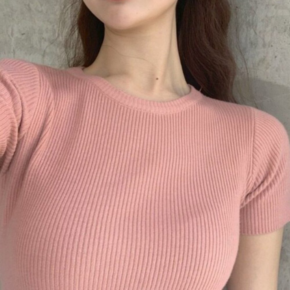 Ribbed pink fitted t shirt